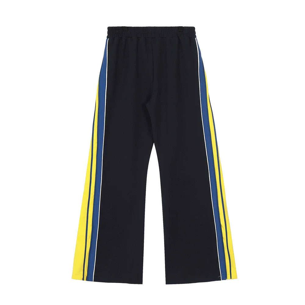 Men Sweatpants Large Horn Casual Trousers Men Loose Hip Hop Side Stitching Zipper Wide Leg Bell-Bottom Pants