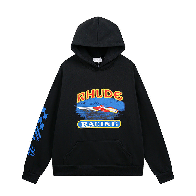 Rhude Hoodie Speedboat Plaid Sleeve Print Hooded Sweater