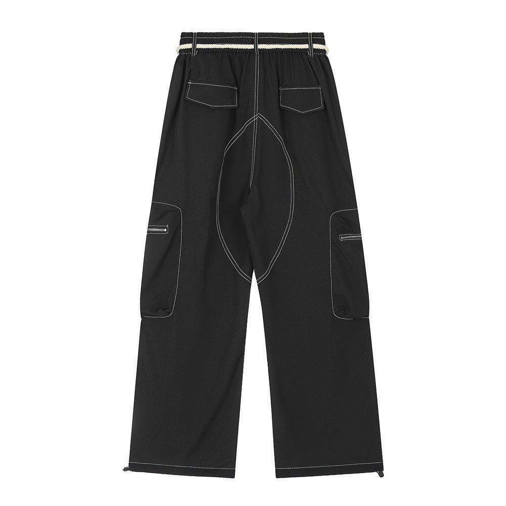 Men Sweatpants Workwear Pants Men's Multi-Pocket Straight-Leg Wide-Leg Pants
