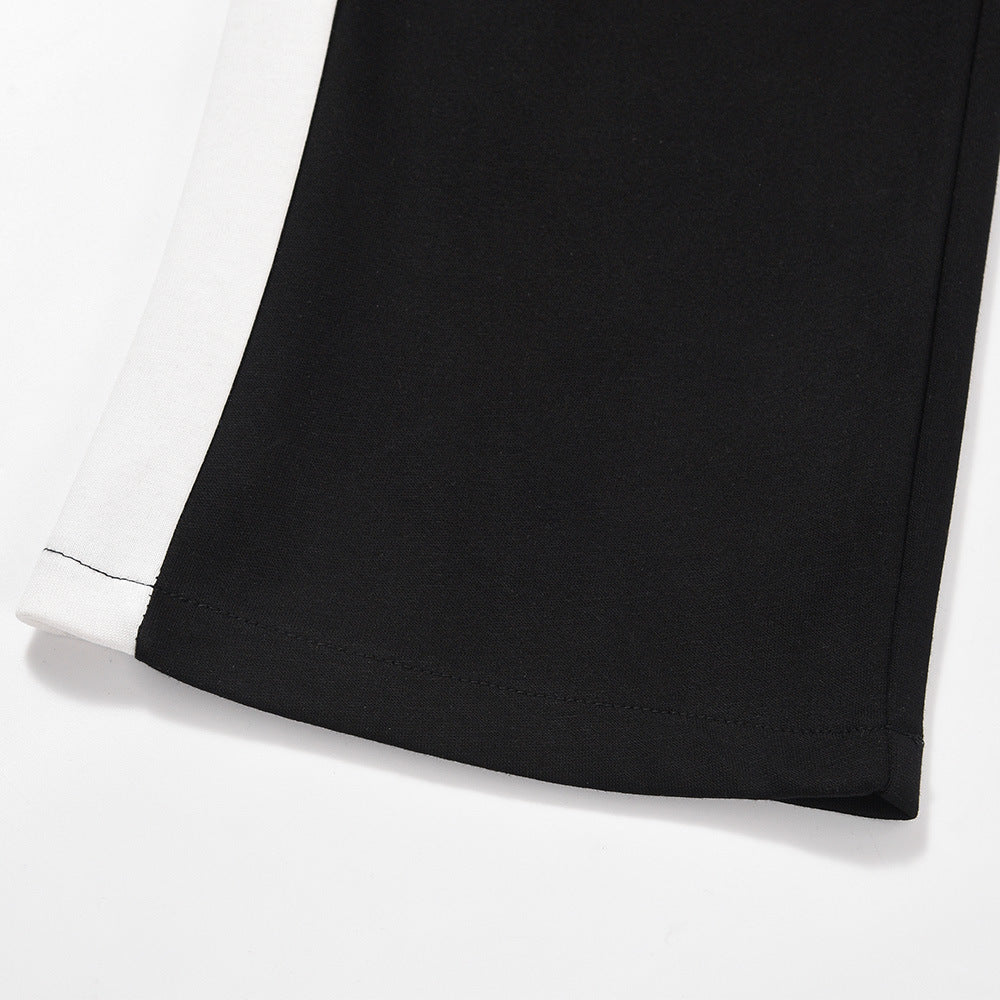 Men Sweatpants Color Matching Sports Casual Pants Zipper Elastic Waist Loose Trousers