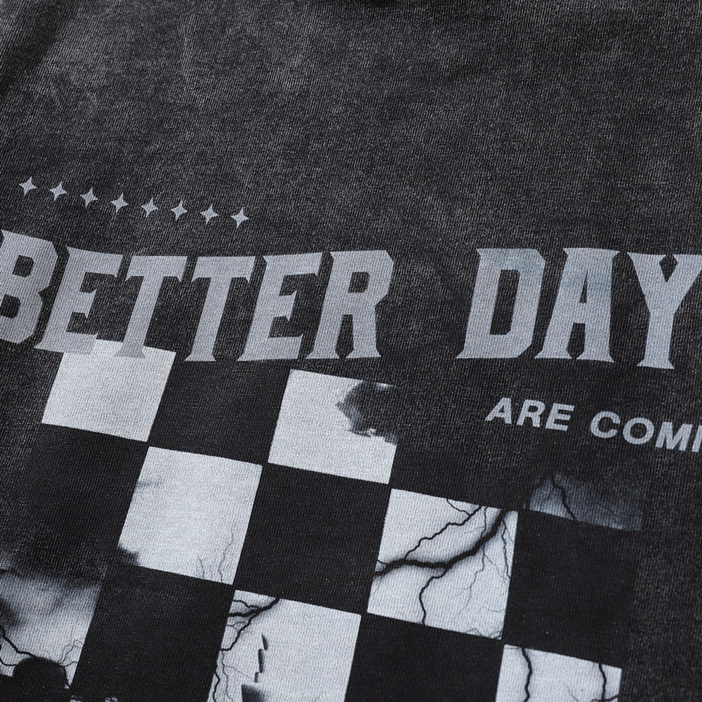 Men Long Sleeve T-Shirt Creative Checkerboard Pattern Distressed