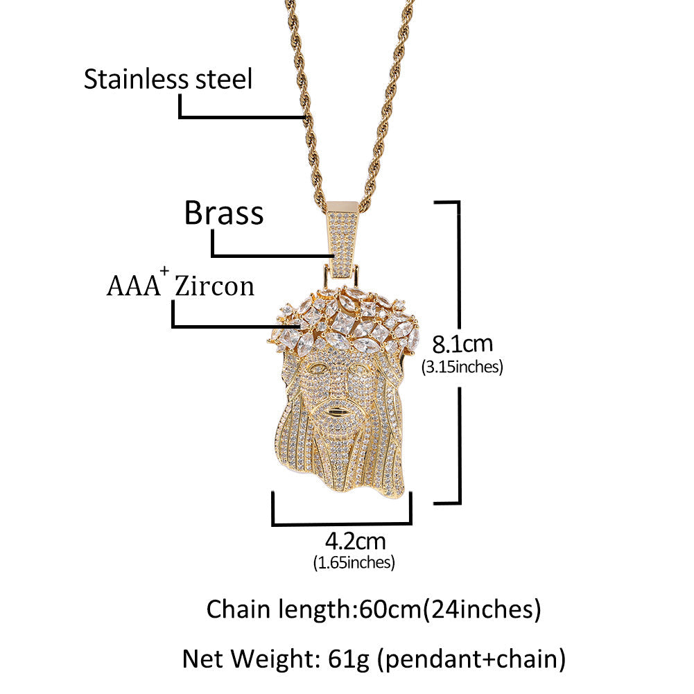 Jewelry Hip Hop Copper with Zircon Full Diamond Portraits Egypt Pieces Necklaces Far East Jesus Pieces Royalty