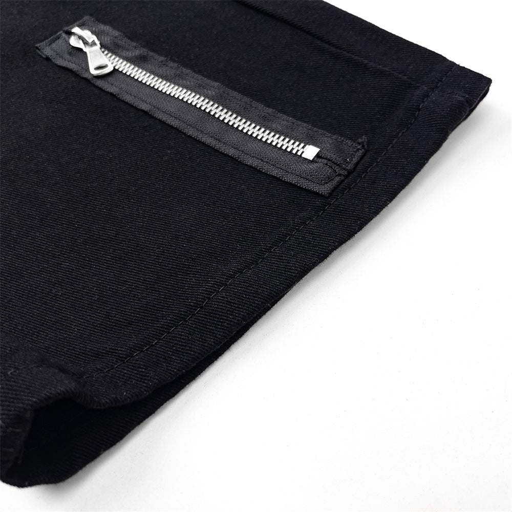 Men Sweatpants Punk Rock Zipper Stitching Jeans