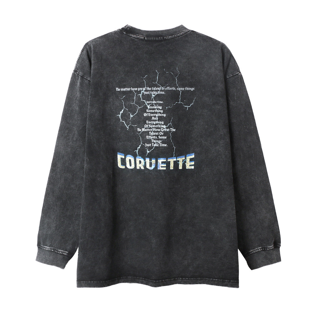 Men Long Sleeve T-Shirt Racing Car Printing Distressed Loose