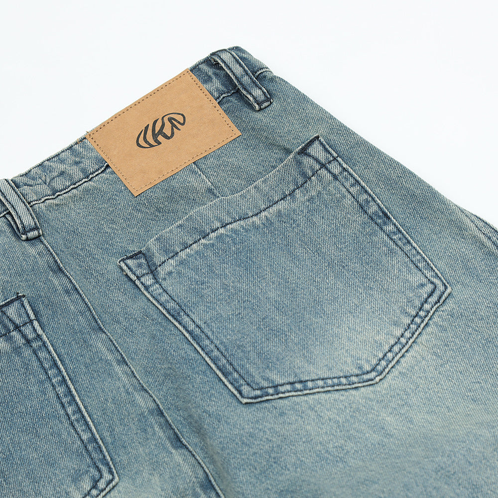 Men Jeans Stitching Loose Casual Distressed