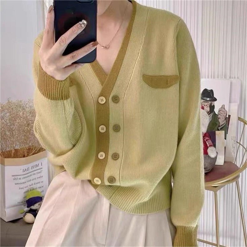 Women Knitted Cardigan Autumn and Winter Knitted Sweater Loose Long Sleeve Jacket
