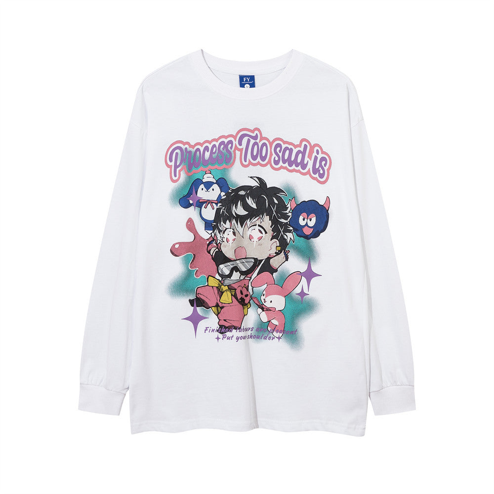Men Long Sleeve T-shirt Cartoon Anime Print Cute Inner Wear