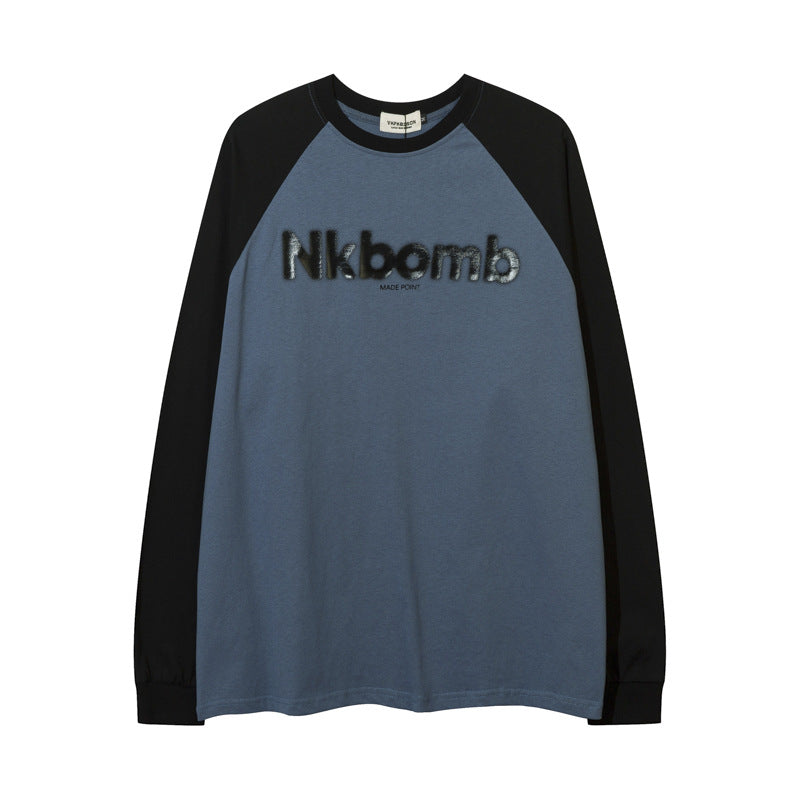 Men Long Sleeve T-Shirt Letters Printed Bottoming Shirt Loose