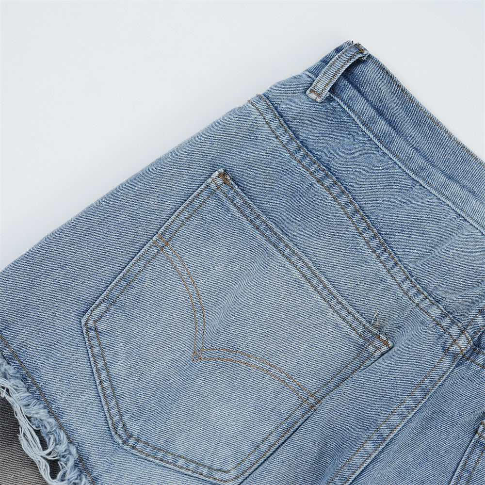 Men Shorts Patchwork Patch Ripped Denim Shorts