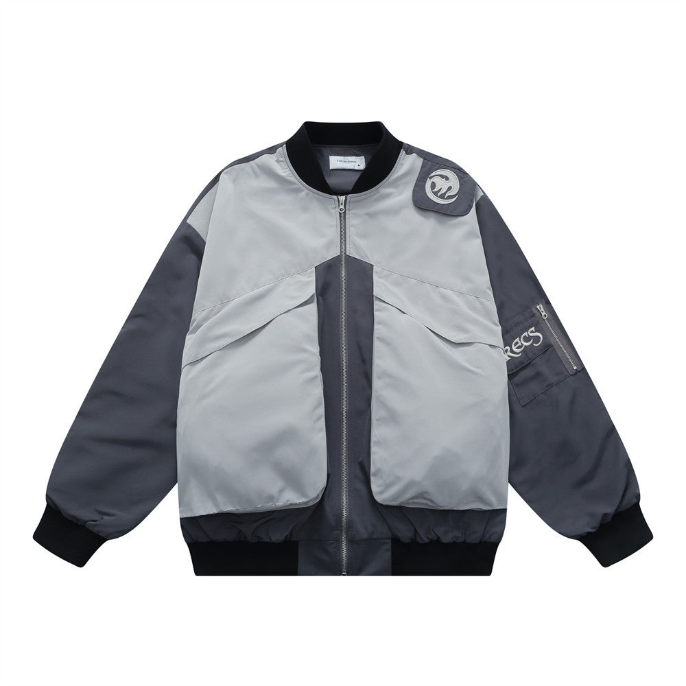 Men Jacket Coat Color Contrast Patchwork Overalls Jacket Men's Vibe Baseball Uniform