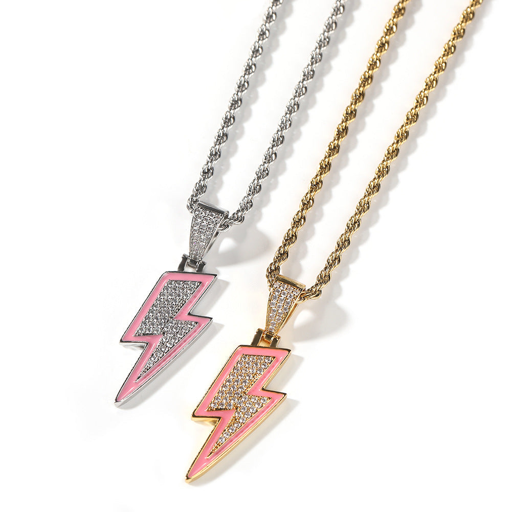 Jewelry Luminous Lightning Necklace Simple ins Wind Drip Oil Inlaid Zirconium Night light lightning Jesus Pieces