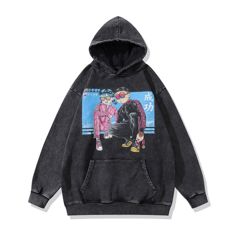 Men Hoodie Two-Dimensional Animation Printed Casual Hooded Sweater Couple Hoodie