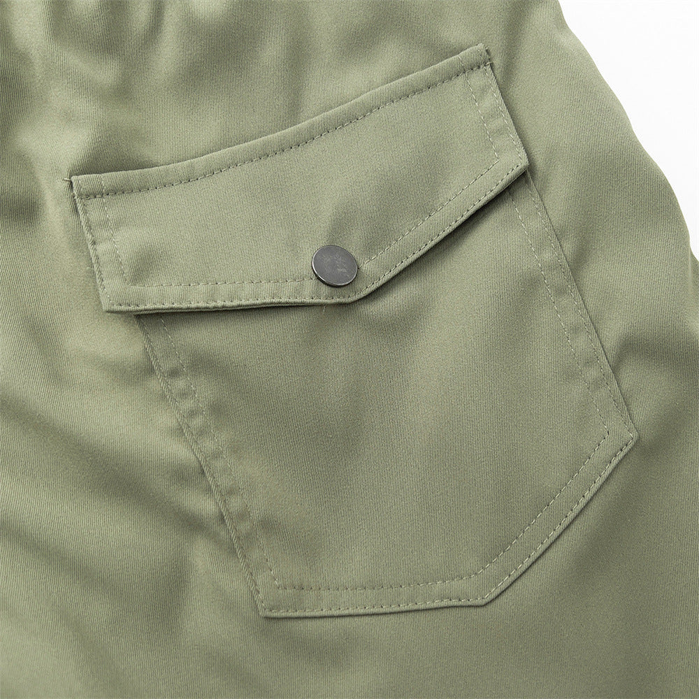 Men Shorts with Belt Workwear Loose Solid Color