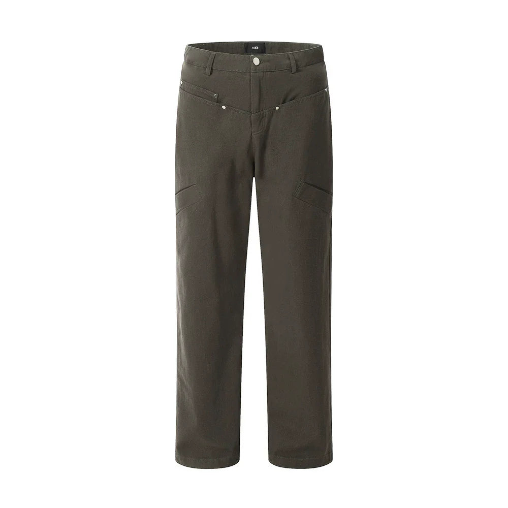 Men Sweatpants Multi-Pocket Straight Casual Working Pants Men's Loose Solid Color Mop Wide Leg Pants Trousers