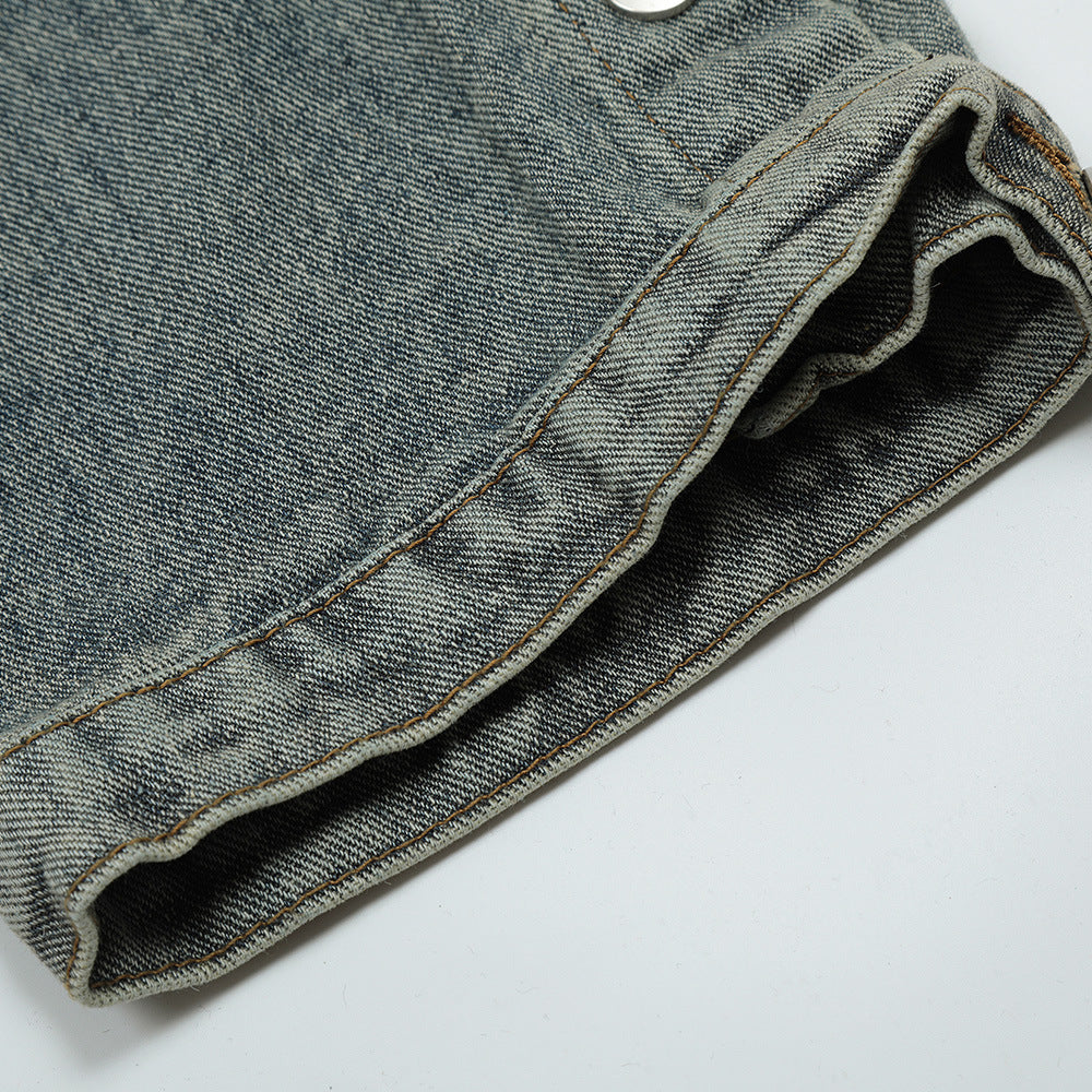 Men Jeans Stitching Breasted Retro
