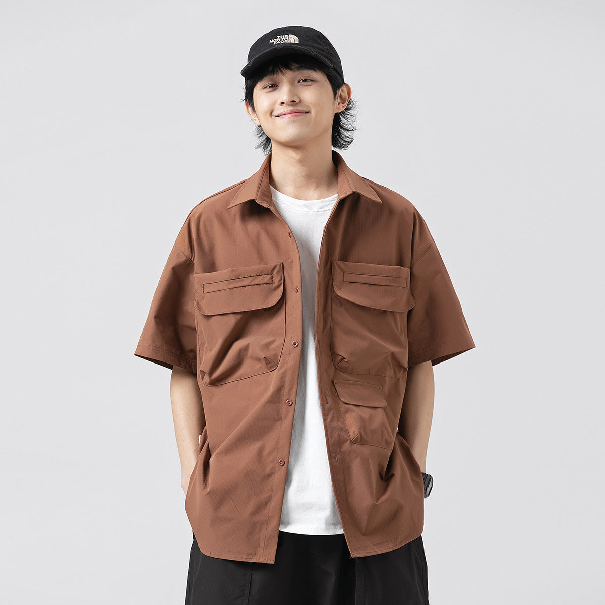 Unisex Shirt Retro Large Pocket Loose Casual