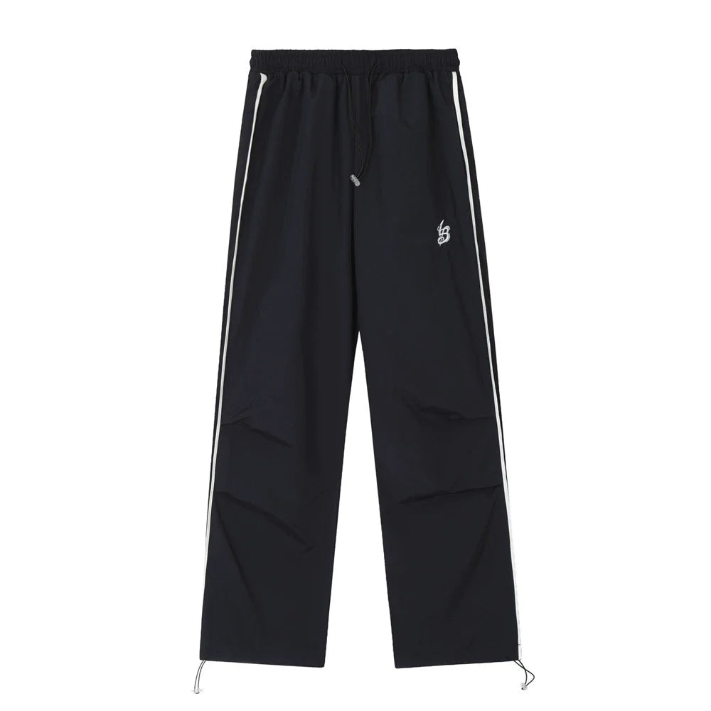 Men Sweatpants Pleated Stitching Exercise Casual Pants Loose Drawstring Ankle Banded Pants