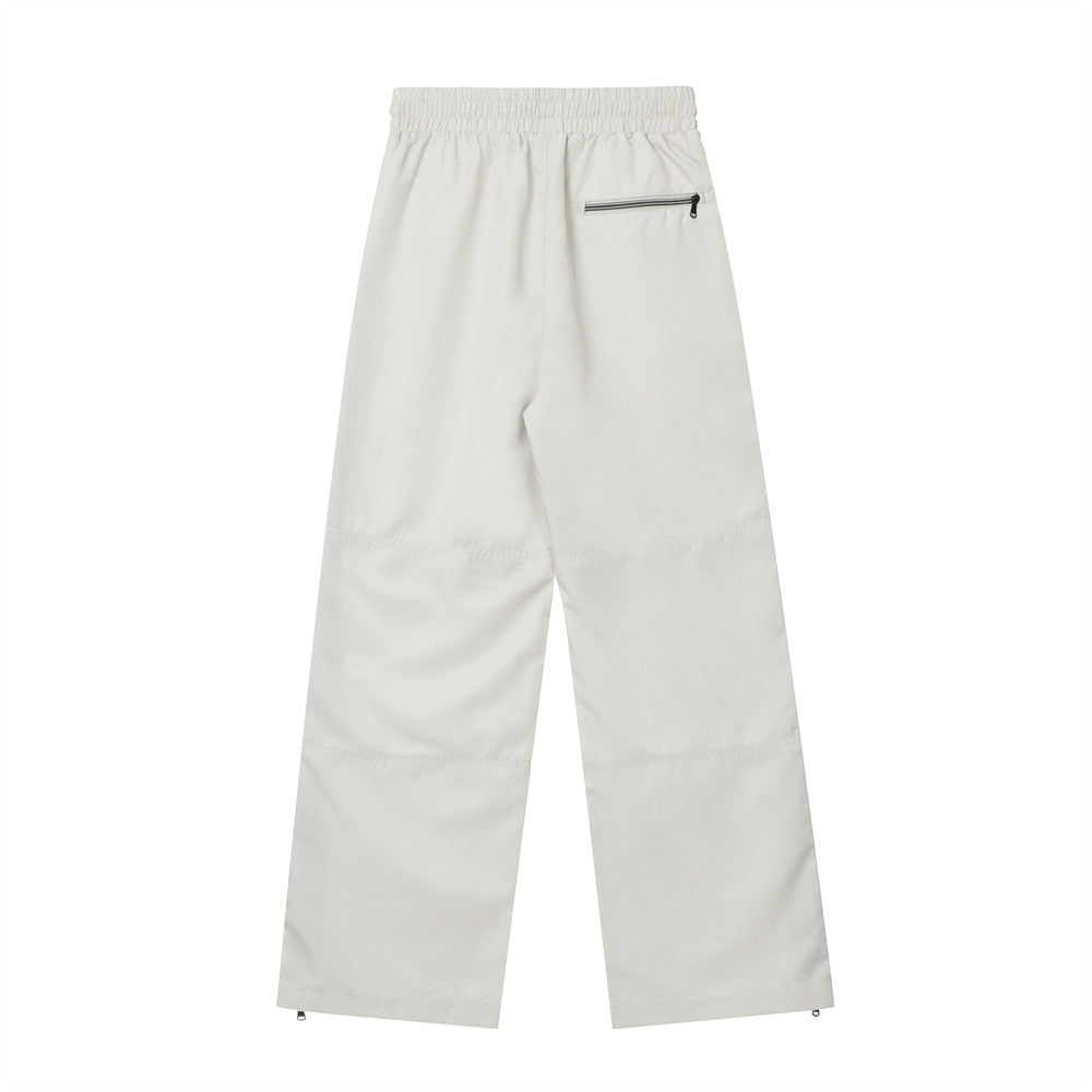Men Sweatpants Exercise Casual Pants Side Stitching Zipper Slit Elastic-Waist Straight-Leg Pants