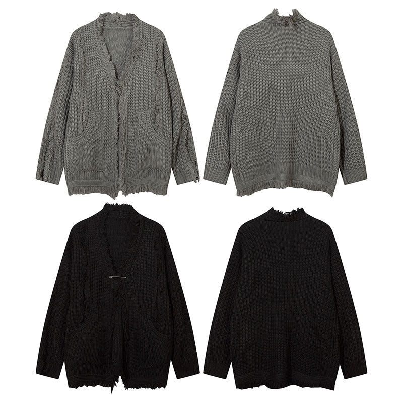 Women Sweater Distressed Knitted Coat Idle Style
