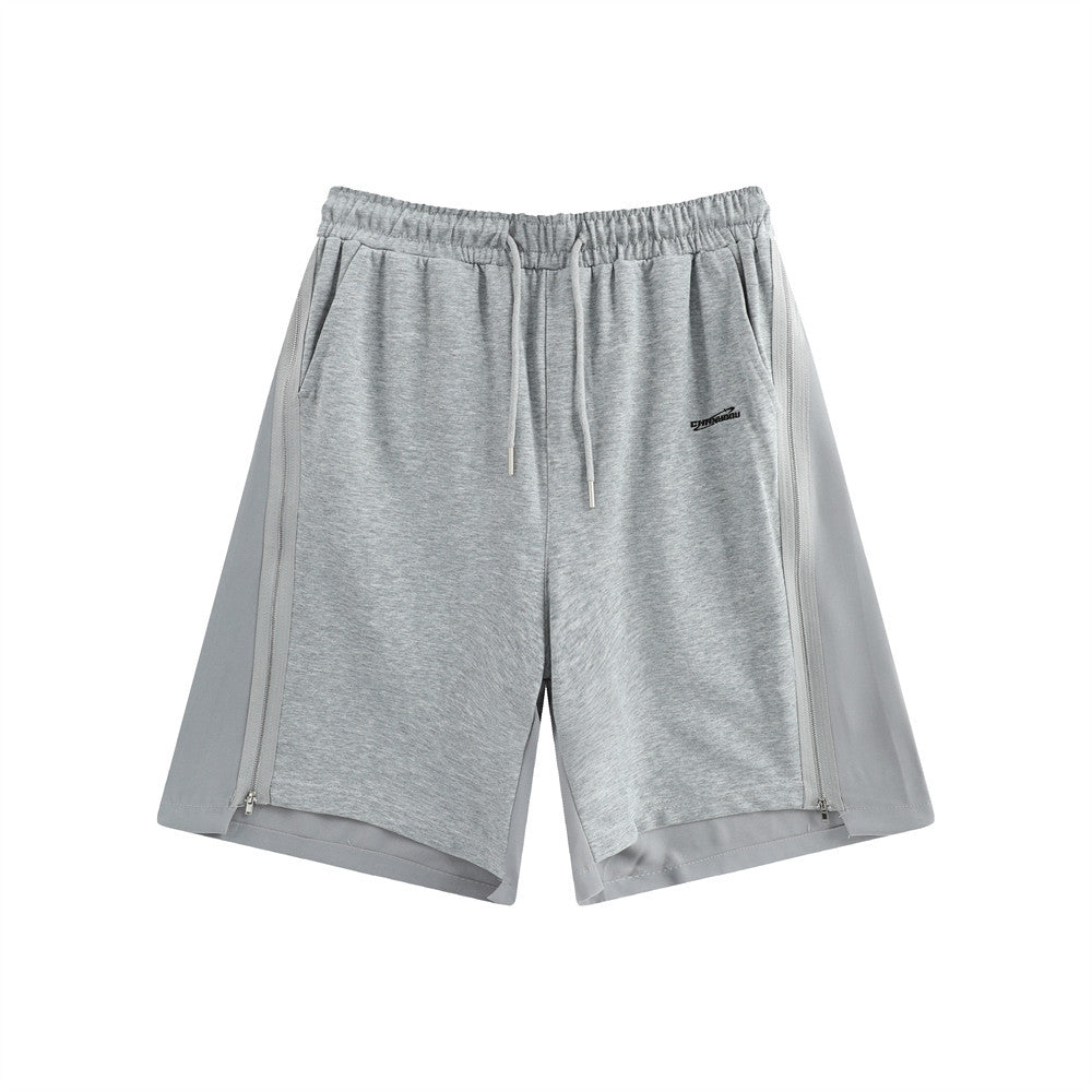 Men Shorts Zipper Stitching Casual Loose Sports