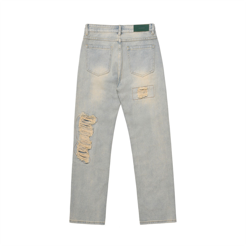 Men Jeans Punk Hole & Patch Loose Casual Distressed
