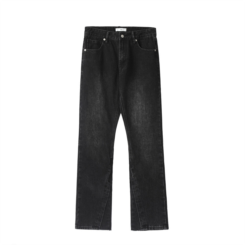 Men Jeans Bootcut Trousers Loose Distressed Wide Leg