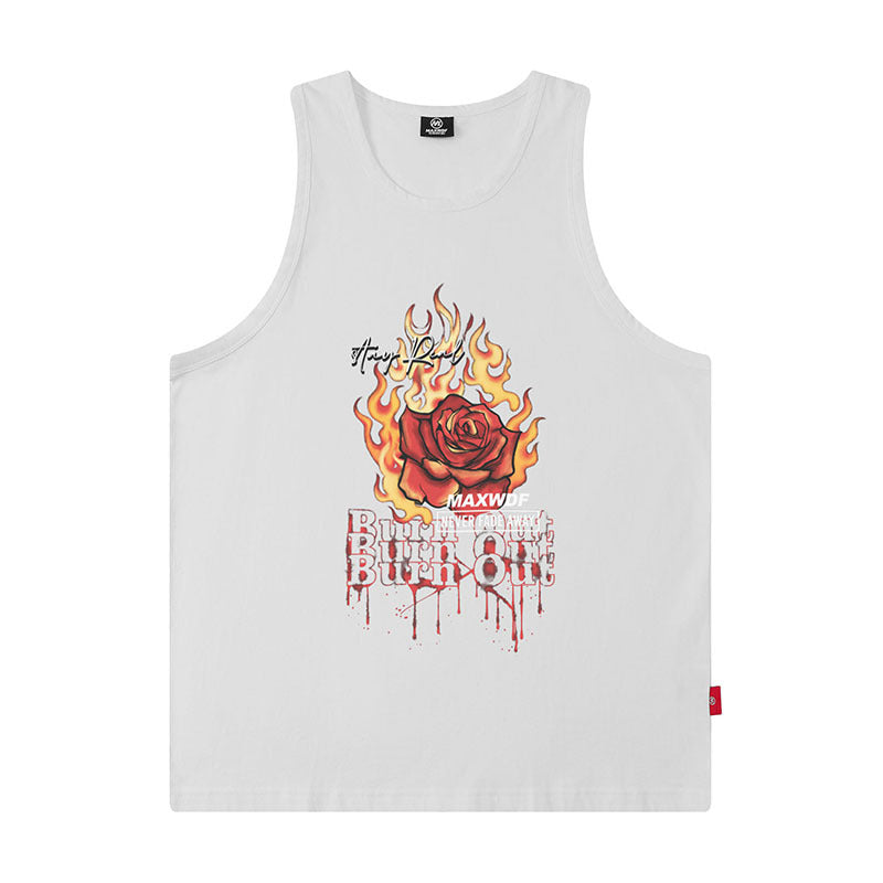 Men Vest Rose Print Sleeveless T-shirt Men's and Women's Oversize Hip Hop Vest