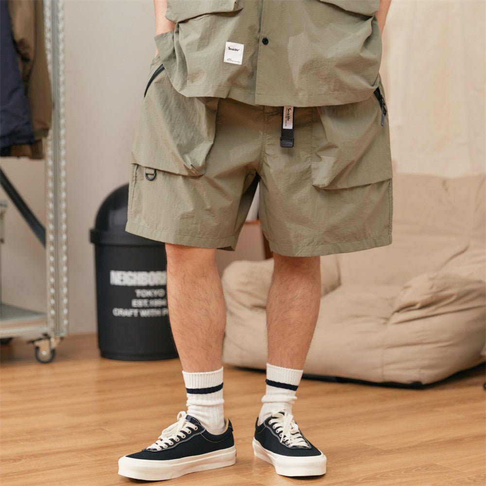 Men Shorts Outdoor Work Clothes Multi-Pocket with Belt Loose