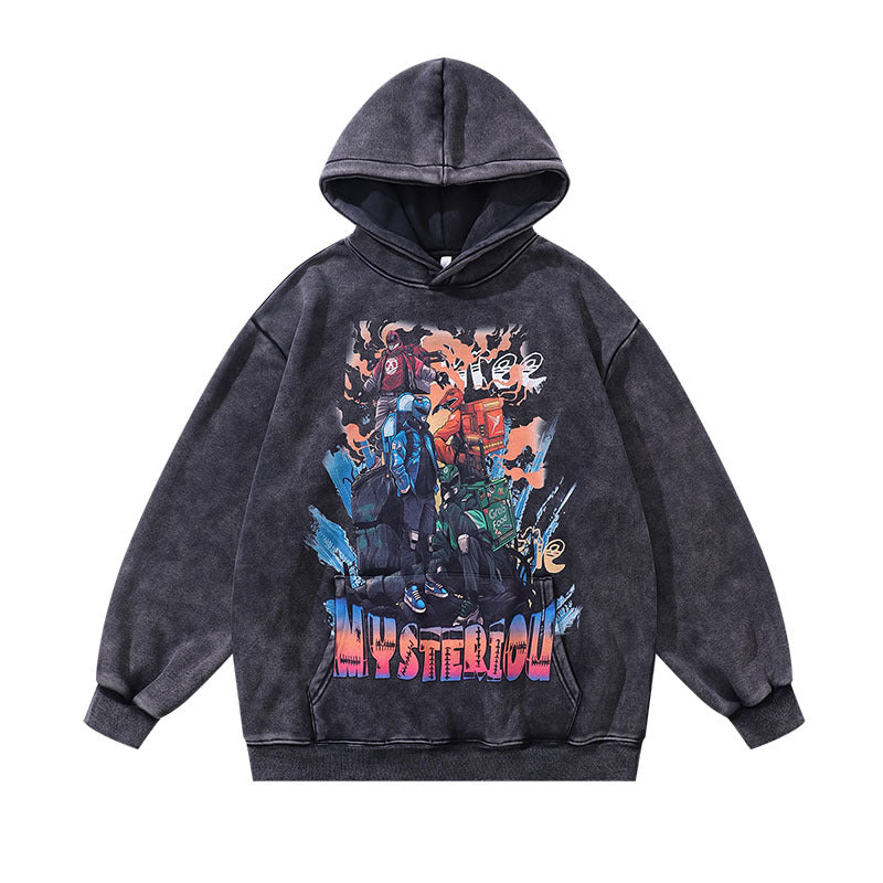 Men Hoodie Cartoon Printing plus Velvet Casual Hooded Sweater
