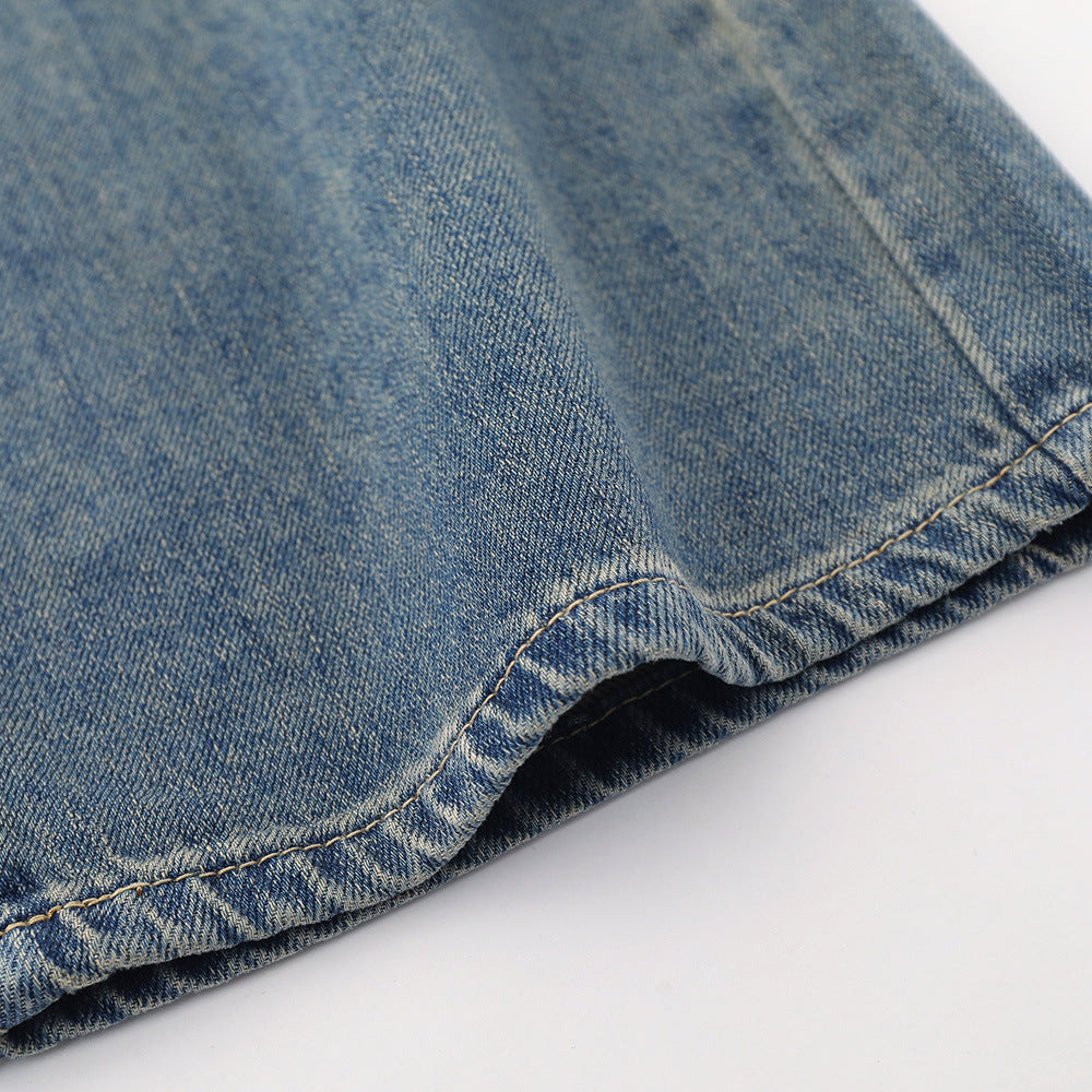 Women Pants Washed Jeans Straight-Leg Pants Loose-Fitting Wide-Leg Trousers