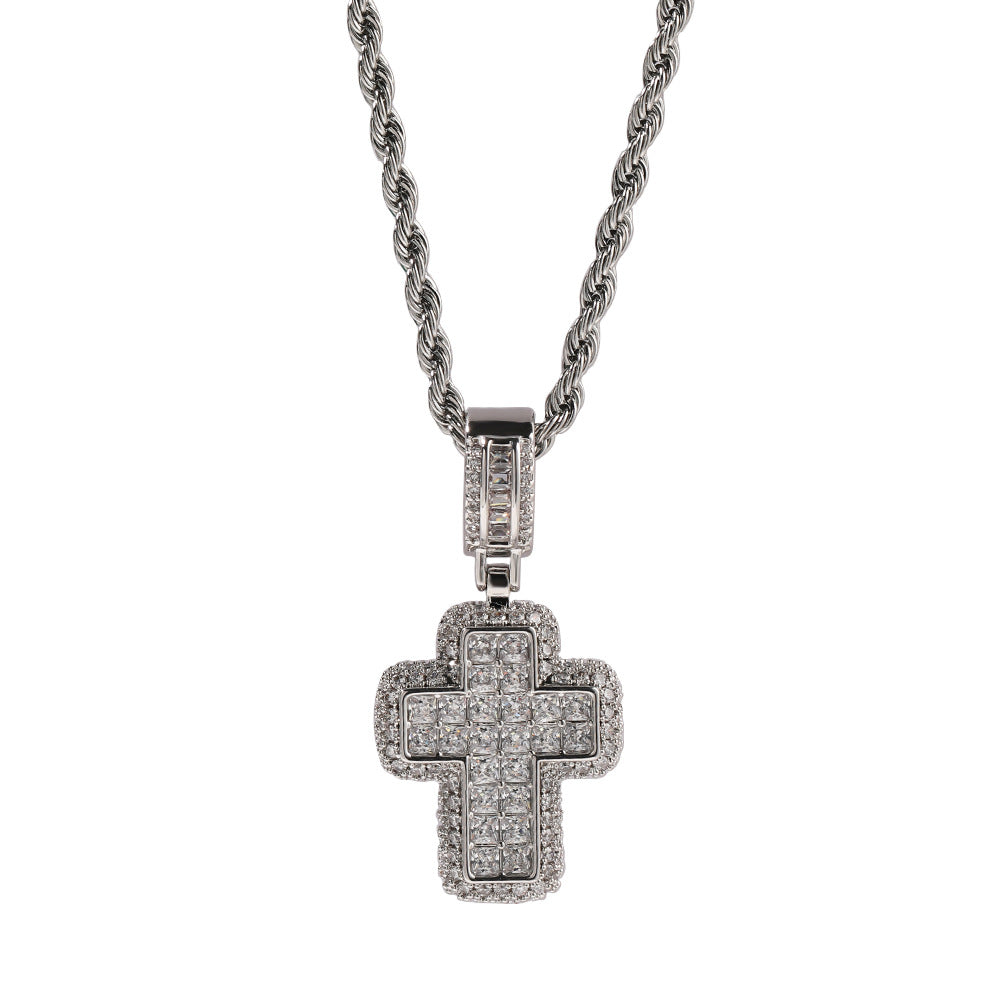 Jewelry T Square Cross Pendant Necklace Copper with Zirconium Spectrum St. Valentine's Crosses