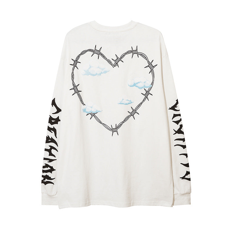 Men Long Sleeve T-shirt Heart Printing Optional Fleece