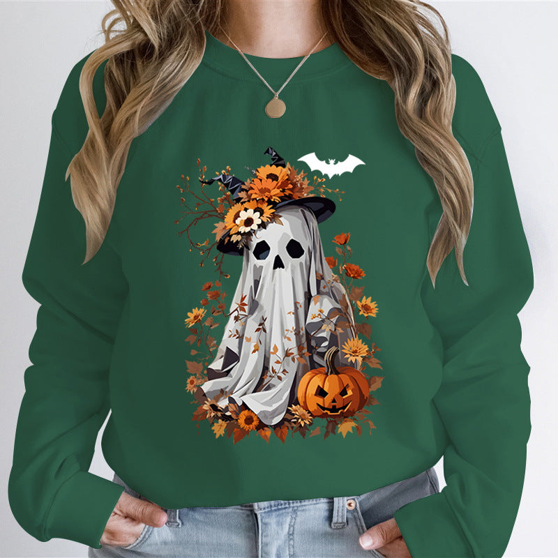 Watercolor Pumpkin Spooky Ghost Print Sweatshirt Hoodie Wome