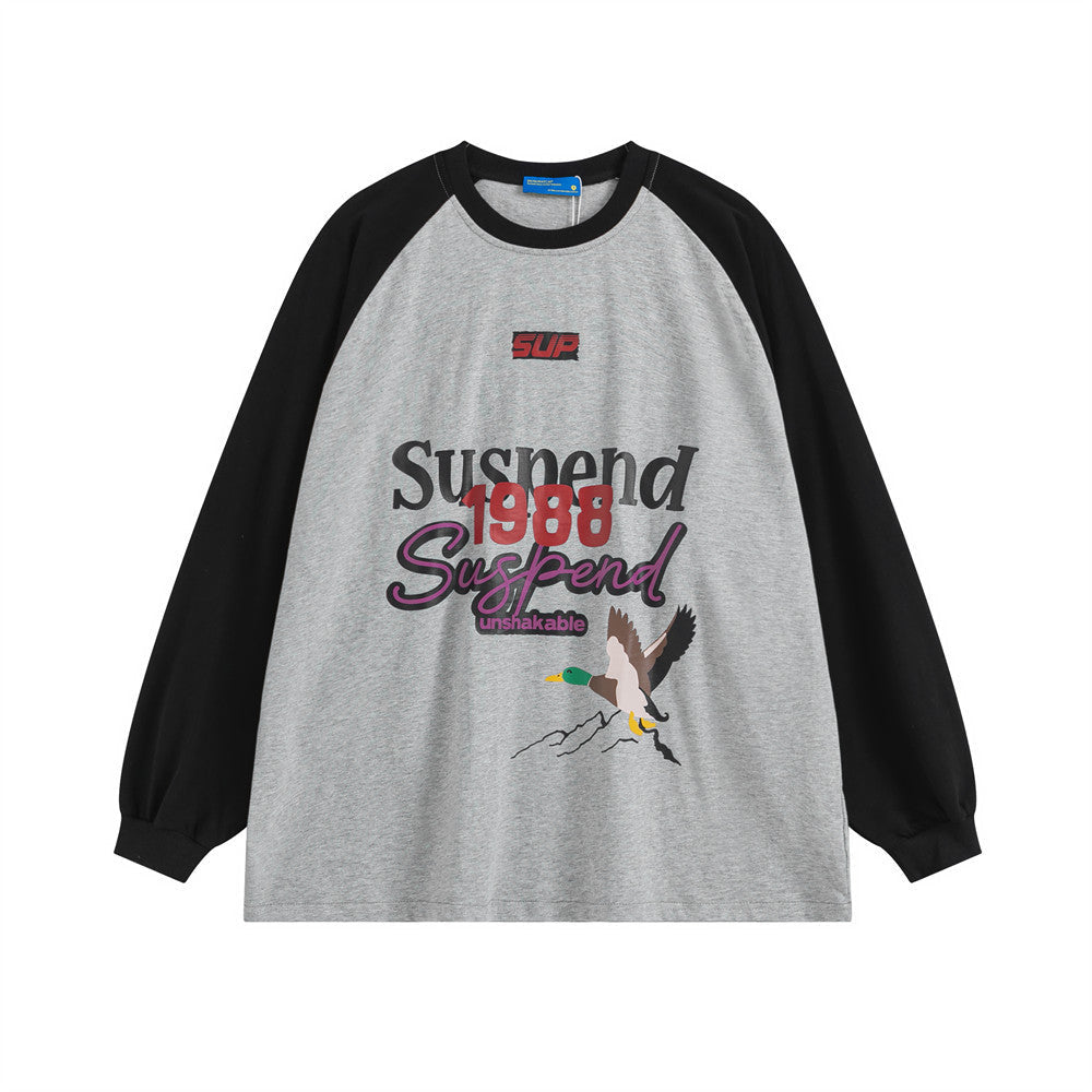 Men Long Sleeve T-shirt Hip Hop Cartoon Duck Print Loose