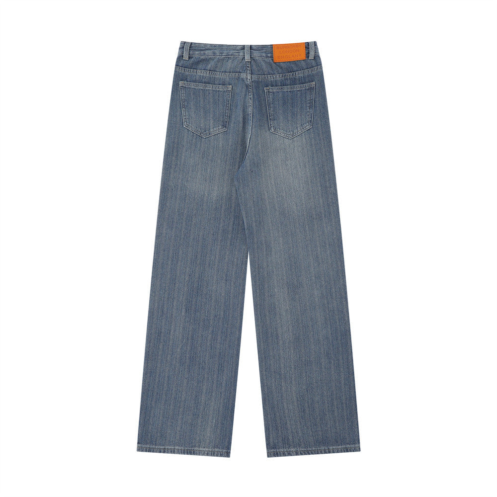 Women Pants Straight Jeans Loose Pockets Casual Trousers