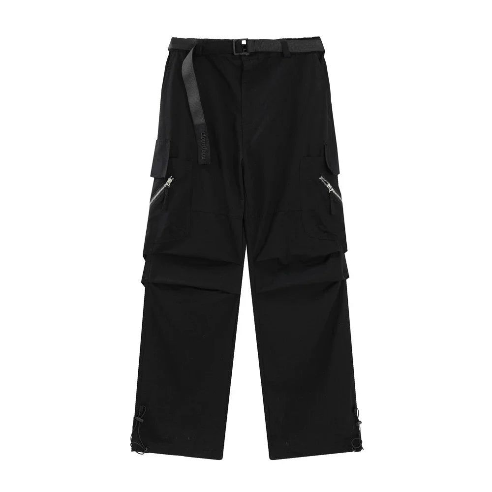 Men Sweatpants Multi-Pocket Slacks Summer Loose Pleating Straight Wide Leg Pants