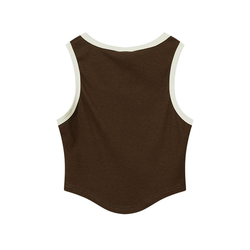 Women Vest Old School Letter Printing Color Contrast Sleeveless T-shirt