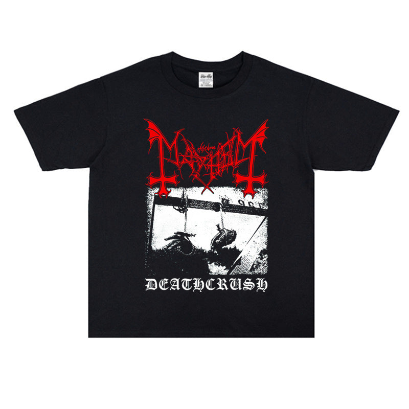 Rock Star T Shirt Mayhem Mutilated Band Washed Distressed T-shirt Cotton Short Sleeve Men and Women