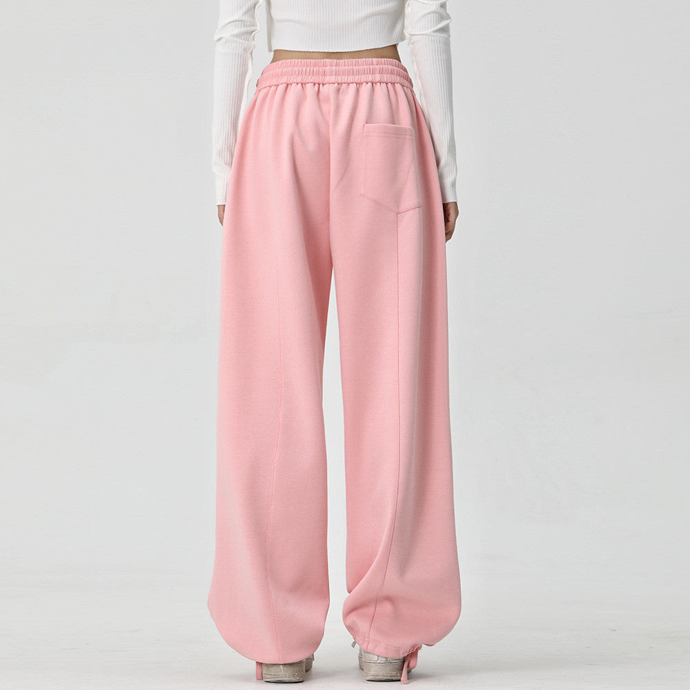 Men Sweatpants Loose Wide Leg Drawstring Jogger Pants Embroidery Lettered Casual Elastic Waist Track Sweatpants