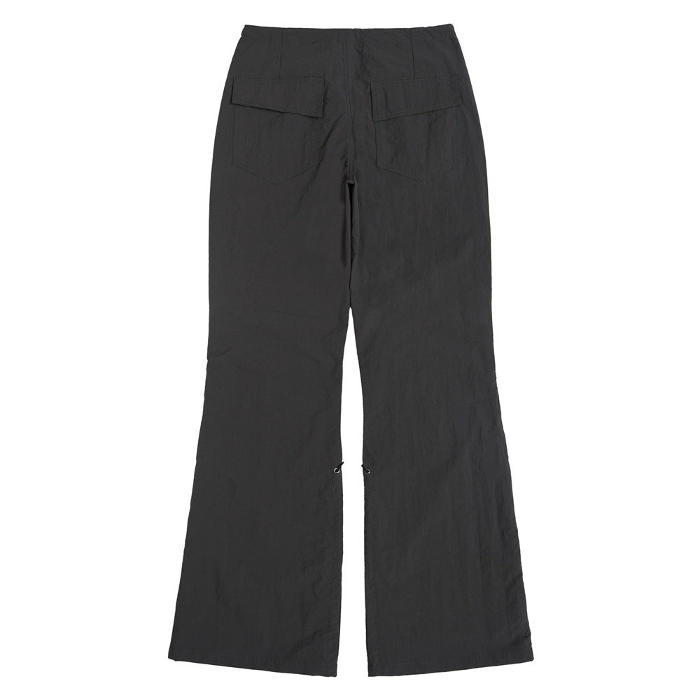 Men Sweatpants Flared Casual Pants Loose Knee Pleated Drawstring Wide Leg Mop Pants