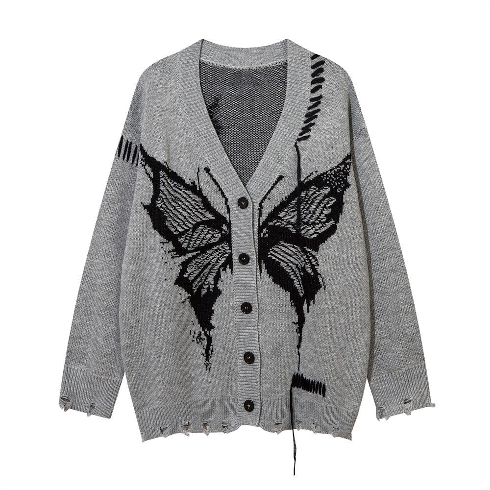 Men Sweater Coat Butterfly Print