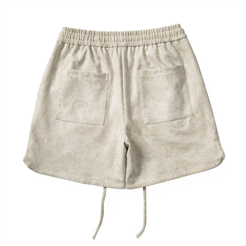 Men Shorts Suede Paisley Shorts Loose Sports and Leisure Elastic Waist