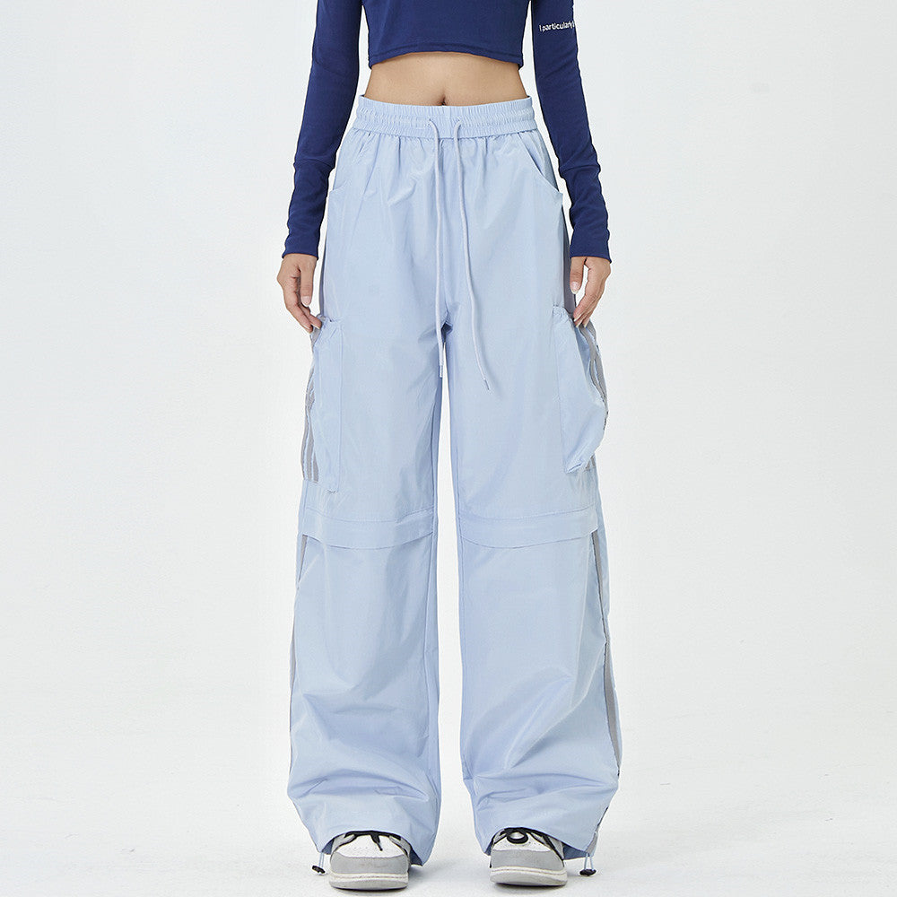 Men Sweatpants Side Stitching Tooling Straight-Leg Trousers Casual Elastic Waist Drawstring Ankle Banded Pants