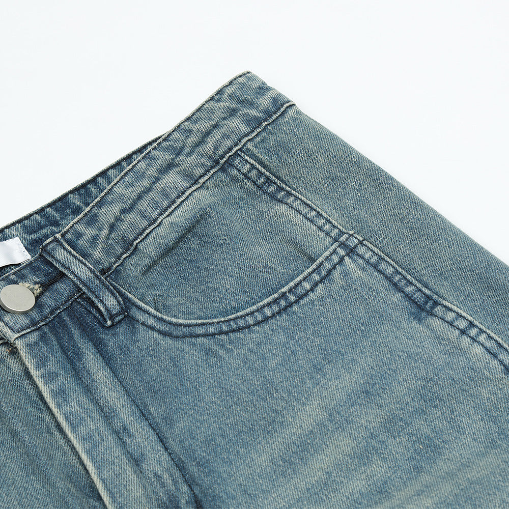 Men Jeans Stitching Loose Casual Distressed