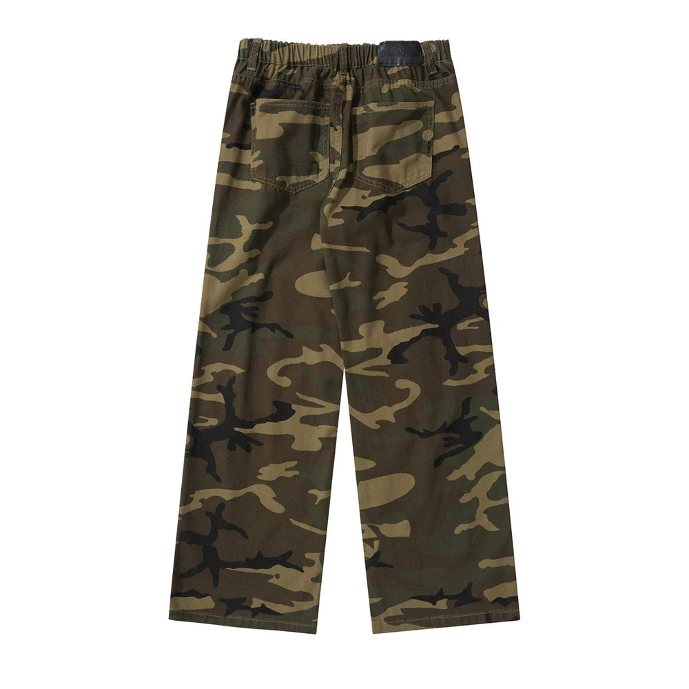 Men Sweatpants Casual Camouflage Camouflage Pants Men's Paste Cloth Embroidery Hole Straight Loose Trousers