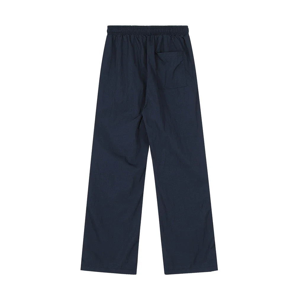 Men Sweatpants Zipper Slit Straight Casual Trousers Breathable Sports Wide-Leg Pants