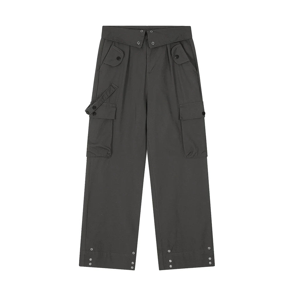 Men Sweatpants Multi-Pocket Straight Casual Loose-Fitting Wide-Leg Trousers