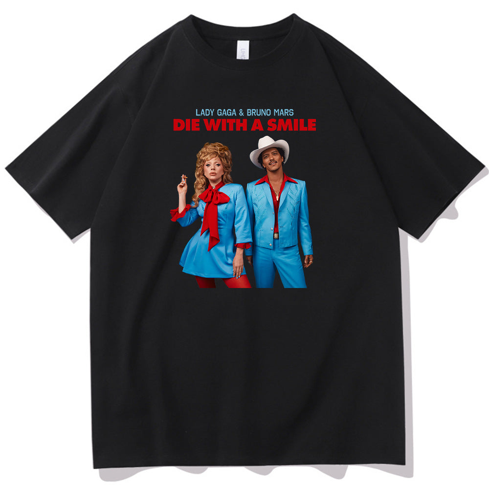 Lady Gaga Bruno Mars Die With A Smile T-shirt O-Neck Short