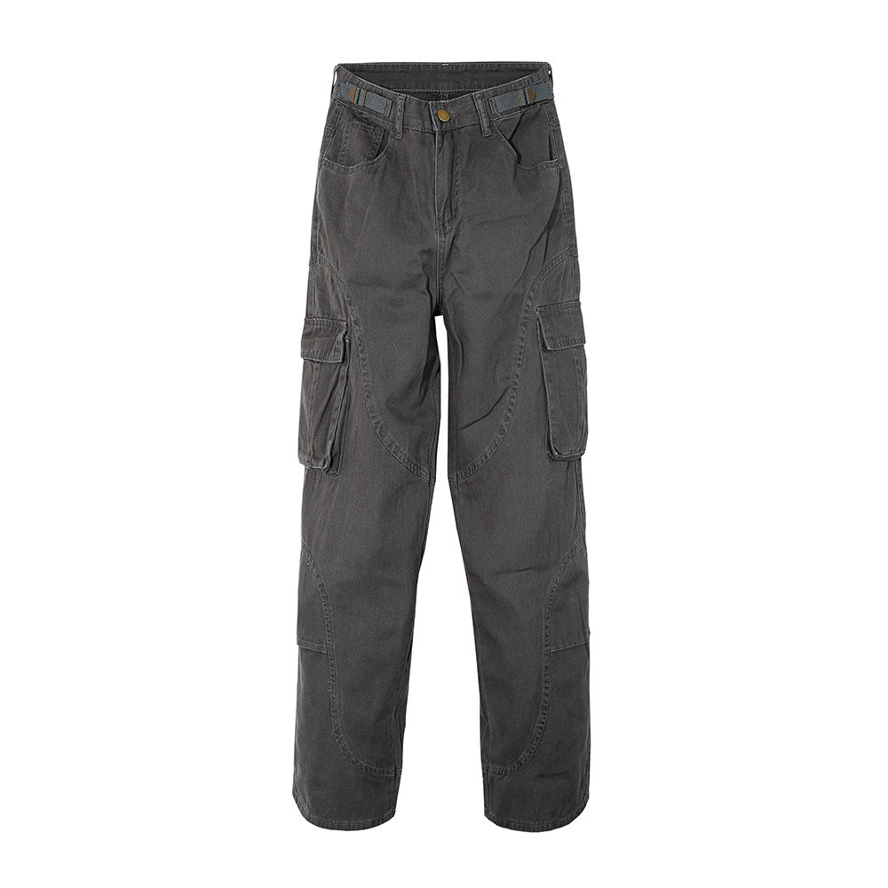 Men Jeans Multi-Pocket Cargo Pants Loose Casual
