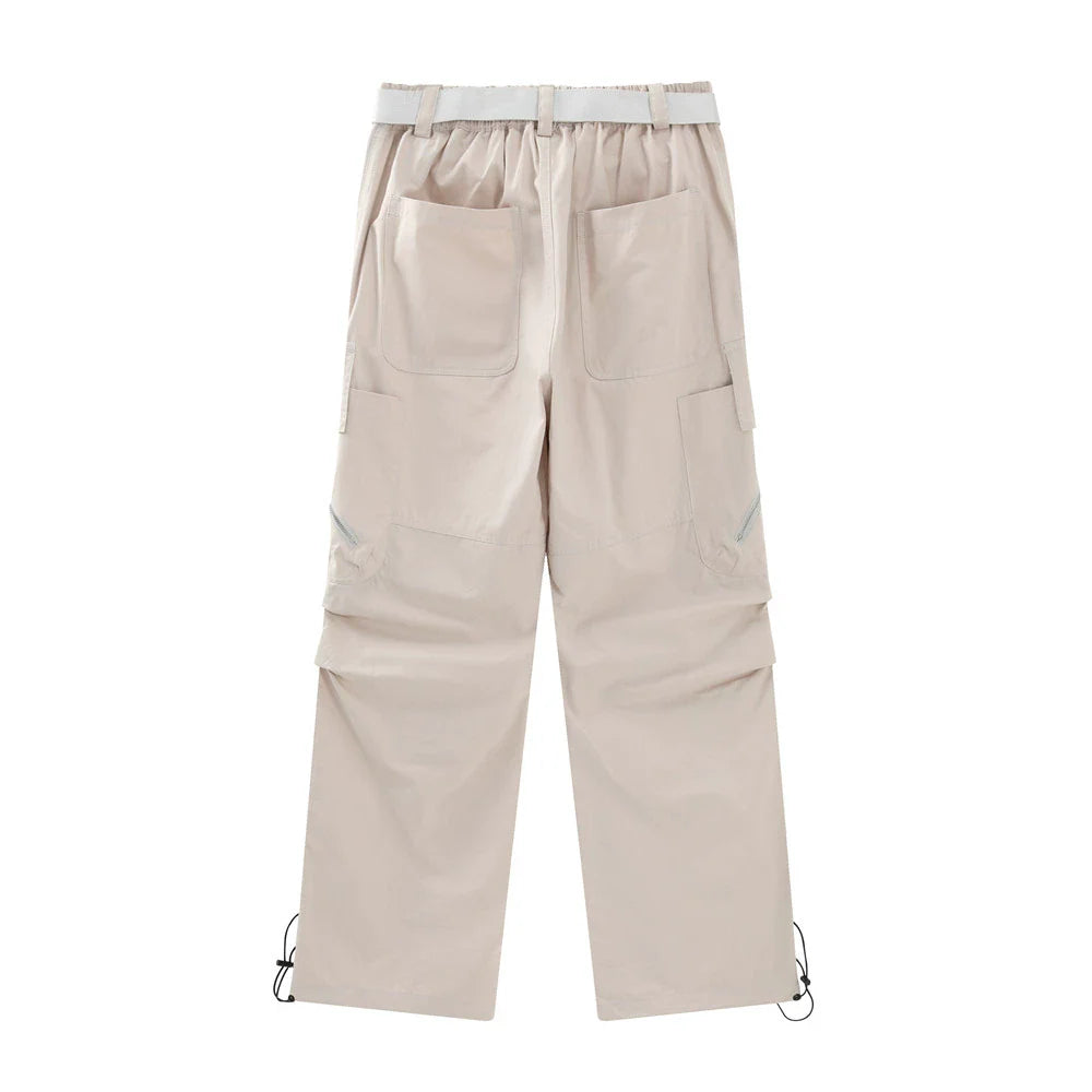 Men Sweatpants Multi-Pocket Slacks Summer Loose Pleating Straight Wide Leg Pants